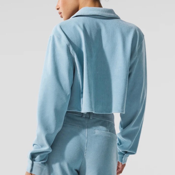 NWT Alo Blue Micro Corduroy Cropped Dreamer Button Down Jacket (Size S) - Picture 3 of 11